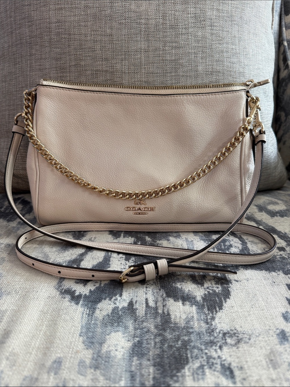 Coach Pebbled Leather Crossbody with Gold Chain - Pale Blush